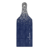Navy Blauwe Zilveren Glitter Meisjesnaam Monogram Snijplank (Voorkant)