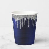 Navy Blauwe Zilveren Glitters en Glans Monogram Papieren Bekers (Achterkant)