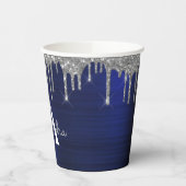 Navy Blauwe Zilveren Glitters en Glans Monogram Papieren Bekers (Links)