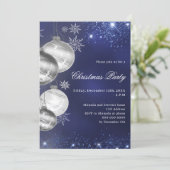 Navy blauwe zilveren kerstballen Kerstfeest Kaart (Staand voorkant)