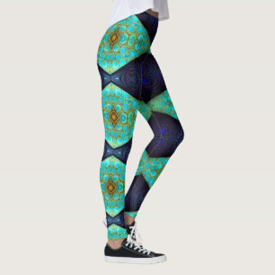 Navy, Blauwgroen en Gold Diamond Leggings