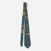 NAVY BLAUWGROEN GOLD MARBLE ABSTRACT PATTERN STROP STROPDAS (Achterkant)