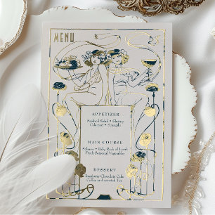 Navy Blauwgroen Goud Menu Kaart Art Nouveau Folie