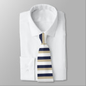Navy Bleek Gold en wit horizontaal gestreept Strop Stropdas (Gebonden)
