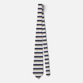Navy Bleek Gold en wit horizontaal gestreept Strop Stropdas (Voorkant)