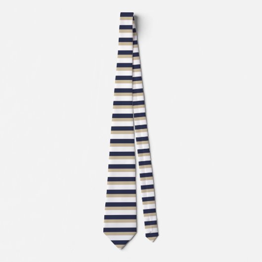 Navy Bleek Gold en wit horizontaal gestreept Strop Stropdas (Voorkant)