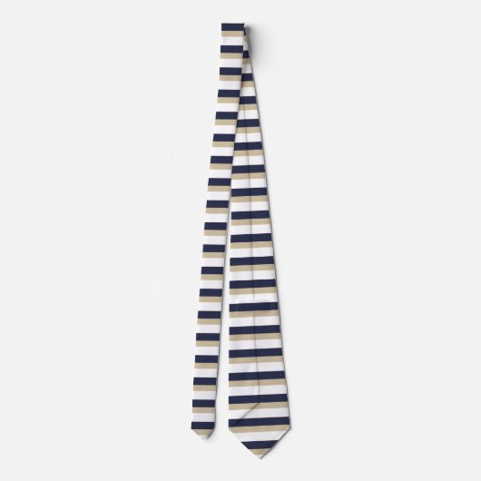 Navy Bleek Gold en wit horizontaal gestreept Strop Stropdas (Achterkant)