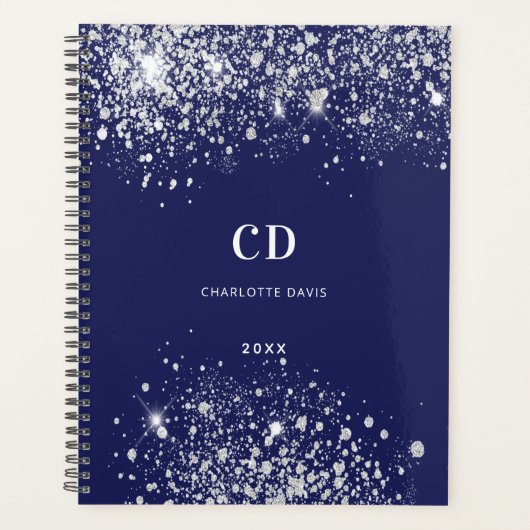 Navy bleu paillettes argent monogramme nom 2023 (Devant)
