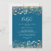 Navy Bliss Wildflower BabyQ Baby Shower Barbecue Kaart (Voorkant)