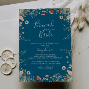 Navy Bliss Wildflower Bruiloft Brunch met de Bruid Kaart