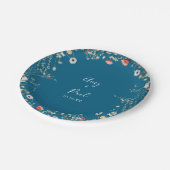 Navy Blissful Boho Wildflower Trouwtaart Papieren Bordje (Gekanteld)
