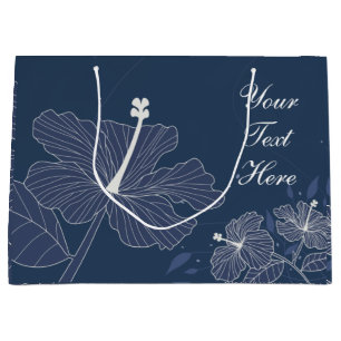 Navy Bloem Botanisch Papier Cadeautas Met Tekst