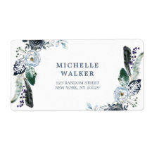 Navy Bloemen Boho Bruiloft Adres Label