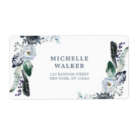 Navy Bloemen Boho Bruiloft Adres Label