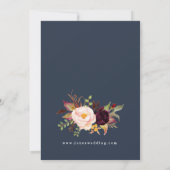Navy Bloemen Bourgondië Leafy bruiloft uitnodiging (Achterkant)