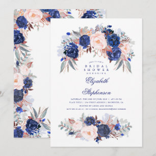 Navy Bloemen Elegant en Modern Vrijgezellenfeest Kaart