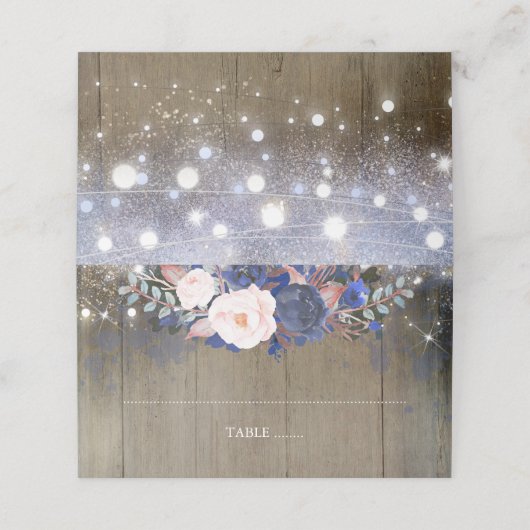 Navy Bloemen en String Lights Rustiek (Buitenkant ongevouwen)