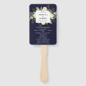 Navy Bloemen Groen Bruiloft Programma Fans Handwaaier (Voorkant)