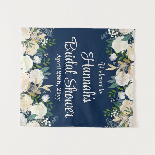 Navy Bloemen Groene Rozen Welkom bij Bruidsdouche Wandkleed (Voorkant (horizontaal))