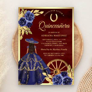 Navy Bloemen Jurk Charro Burgundy Quinceanera Kaart