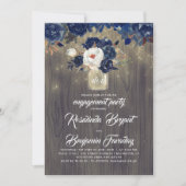 Navy Bloemen Mason Jar Rustiek Verlovingsfeest Kaart (Voorkant)