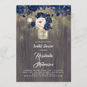 Navy Bloemen Mason Jar Rustiek Vrijgezellenfeest Kaart