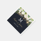 Navy Bloemen Monogram Waterverf Bruiloft Servet (Hoek)