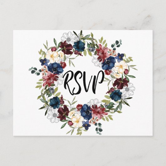 Navy Bloemen RSVP Herinnering Briefkaart (Voorkant)