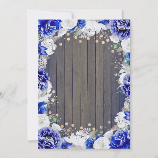 Navy Bloemen Rustiek Verlovingsfeest Kaart (Achterkant)