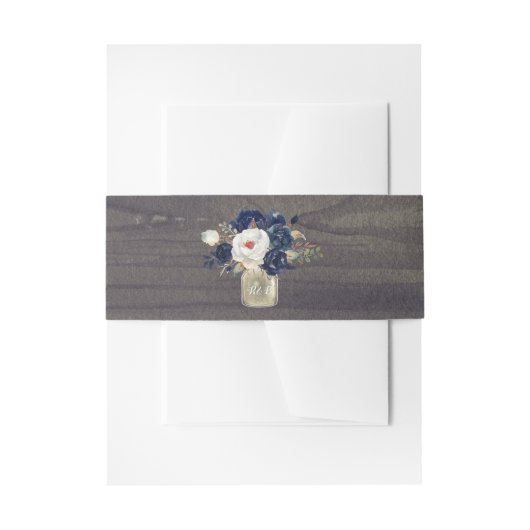 Navy Bloemen Rustieke Mason Jar Uitnodigingen Wikkel (Voorkant Voorbeeld)