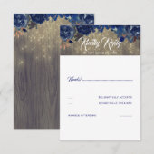 Navy Bloemen Rustieke RSVP (Voorkant / Achterkant)