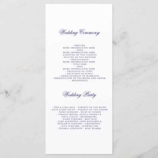 Navy Bloemen Waterverf Trouwprogramma's Programma (Achterkant)