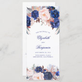 Navy Bloemen Waterverf Trouwprogramma's Programma (Voorkant / Achterkant)