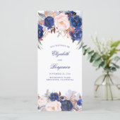 Navy Bloemen Waterverf Trouwprogramma's Programma (Staand voorkant)