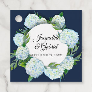 Navy Bloemen Wit Hydrangea Blad Groen Bruiloft Bedankjes Labels
