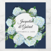 Navy Bloemen Witte Hydrangea Elegante Rustieke Bru Wijn Etiket (Enkel label)