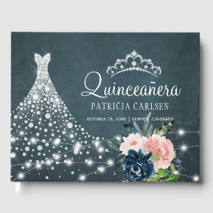Navy bloemendiamant prinses tiara quinceanera gastenboek