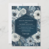 Navy Bloom Moody Bruiloft Kaart (Voorkant)
