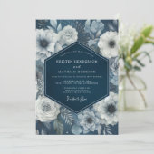 Navy Bloom Moody Bruiloft Kaart (Staand voorkant)