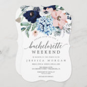 Navy Blooms Bachelorette Weekendprogramma Kaart (Voorkant / Achterkant)