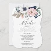 Navy Blooms Bachelorette Weekendprogramma Kaart (Achterkant)