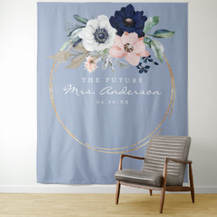 Navy Blooms Future Mrs Bruidsfeest Backdrop Wandkleed