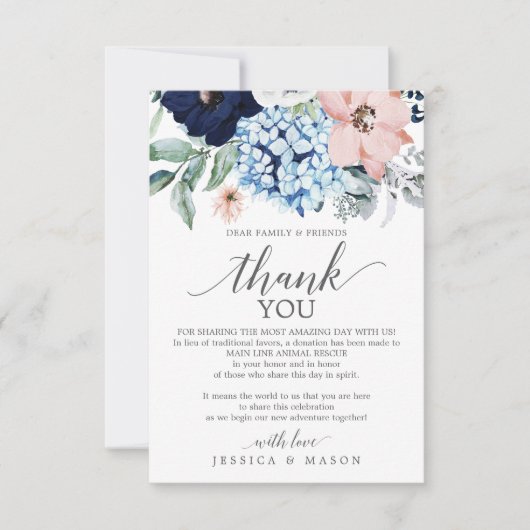 Navy Blooms In plaats van Favorieten Place Card Aankondiging (Voorkant)