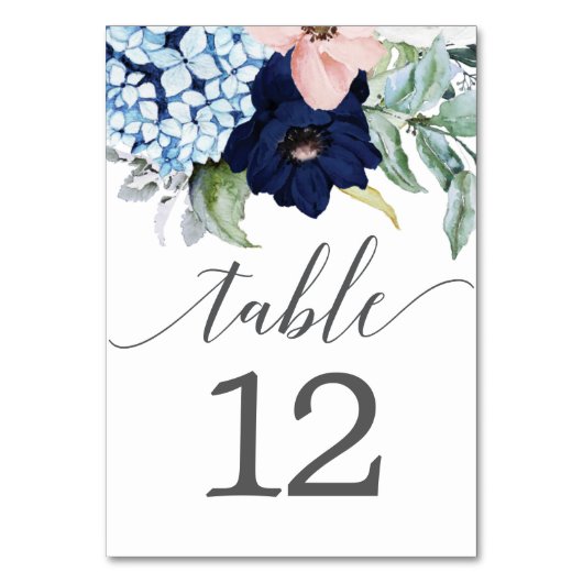 Navy Blooms Table Kaarten Wedstrijkgetallen (Voorkant)