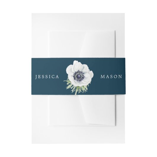 Navy Blooms Wedding Invitation Belly Bands Anemone Uitnodigingen Wikkel (Voorkant Voorbeeld)