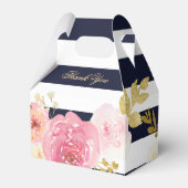 Navy Blu Blush Roze Gouden Waterverf Bloemen Huwel Bedankdoosjes (Voorkant Zijde)