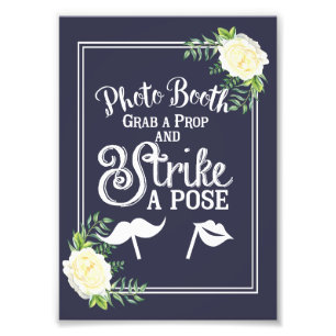 Navy blu Ivory Chic Roos bruiloft Foto Booth Afdruk