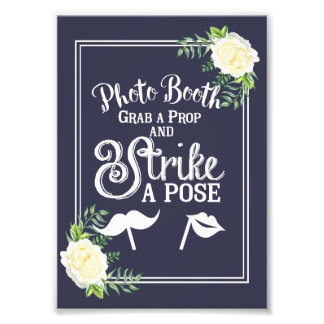 Navy blu Ivory Chic Roos bruiloft Foto Booth Afdruk