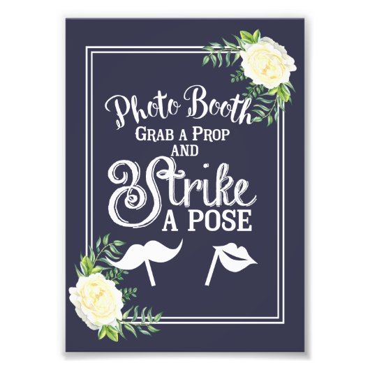 Navy blu Ivory Chic Rose mariage party Photo Booth (Devant)