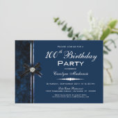 Navy Blue 100th Birthday Party Kaart (Staand voorkant)